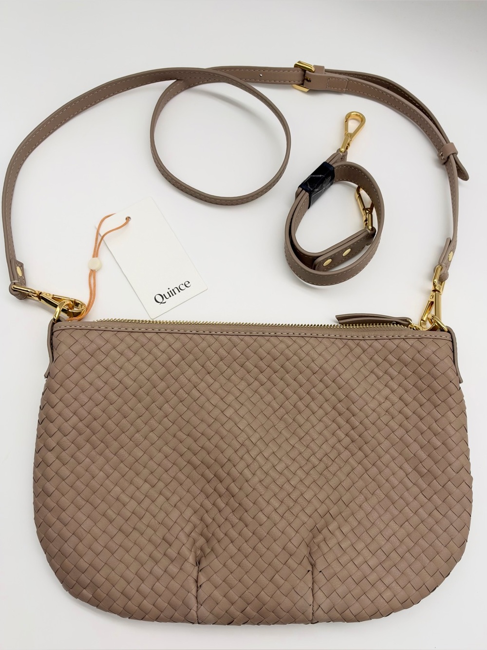 Quince Sloane Handwoven Mini Shoulder Bag Taupe Italian Leather NWT